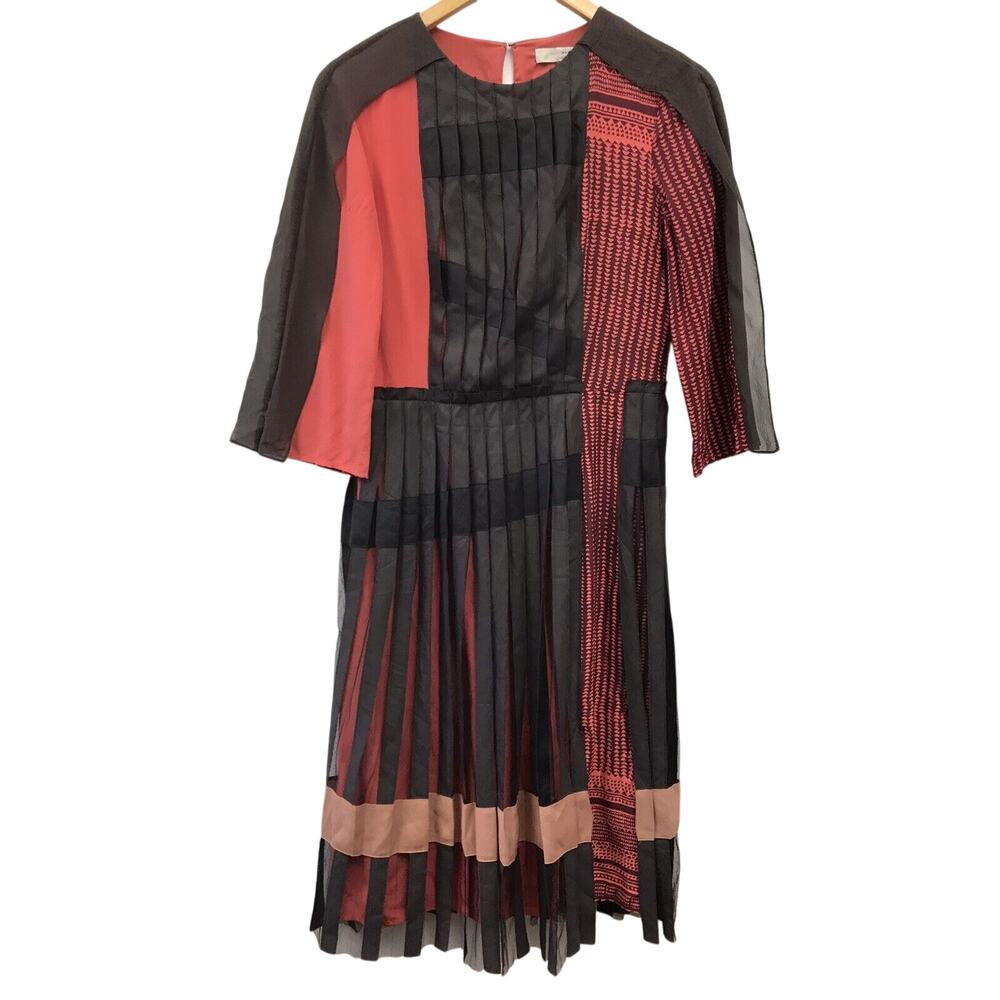 BCBG Maxazria Dress Womens XXS Midi Silk Sheer Skirt Overlay Brown Orange Black